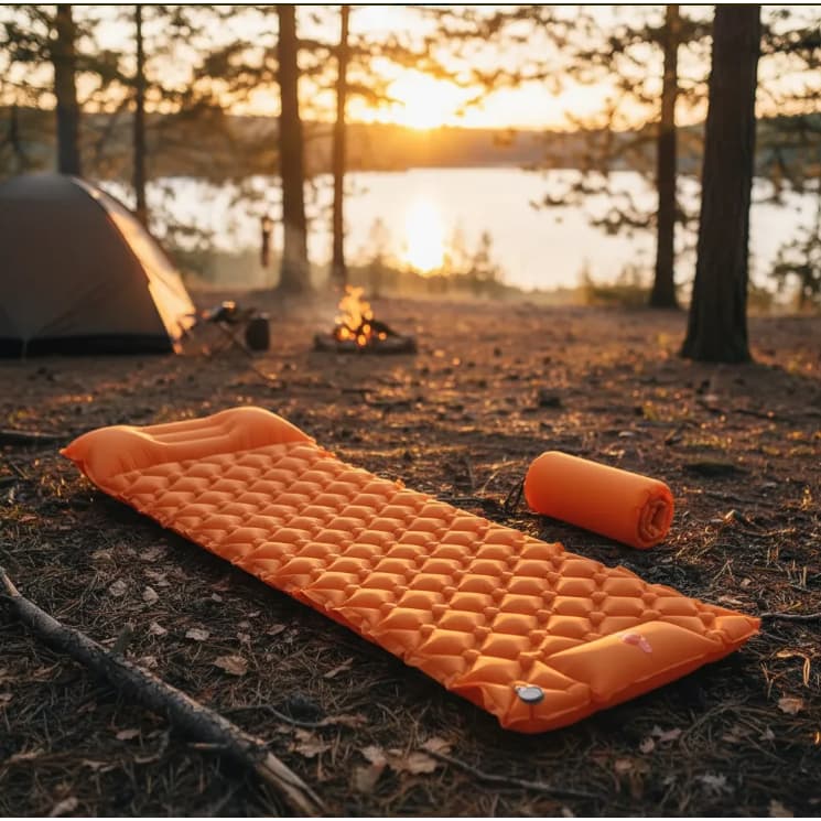 Colchão Automático Inflável Portátil Solteiro Com Travesseiro Acampamento Camping Viagem Impermeável