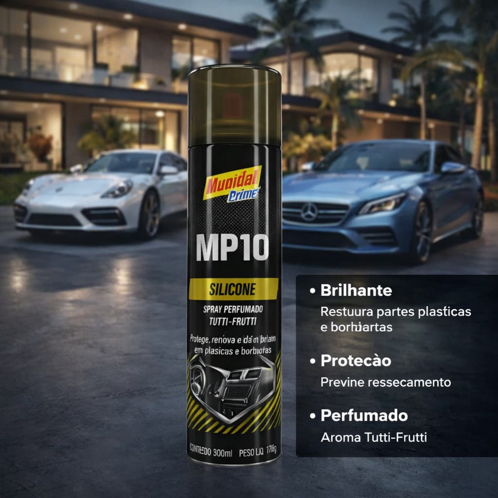 Silicone Spray Automotivo 300ml Mundial Prime para Painel Plástico e Borracha com Brilho