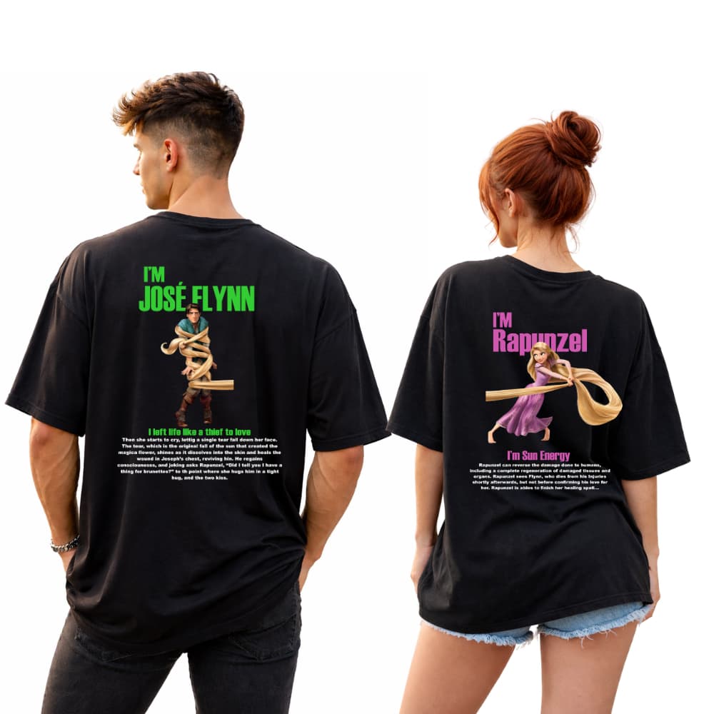 Conjuntos Camisetas Casal Kit 2 Camisetas Streetwear Rapunzel e José Flynn
