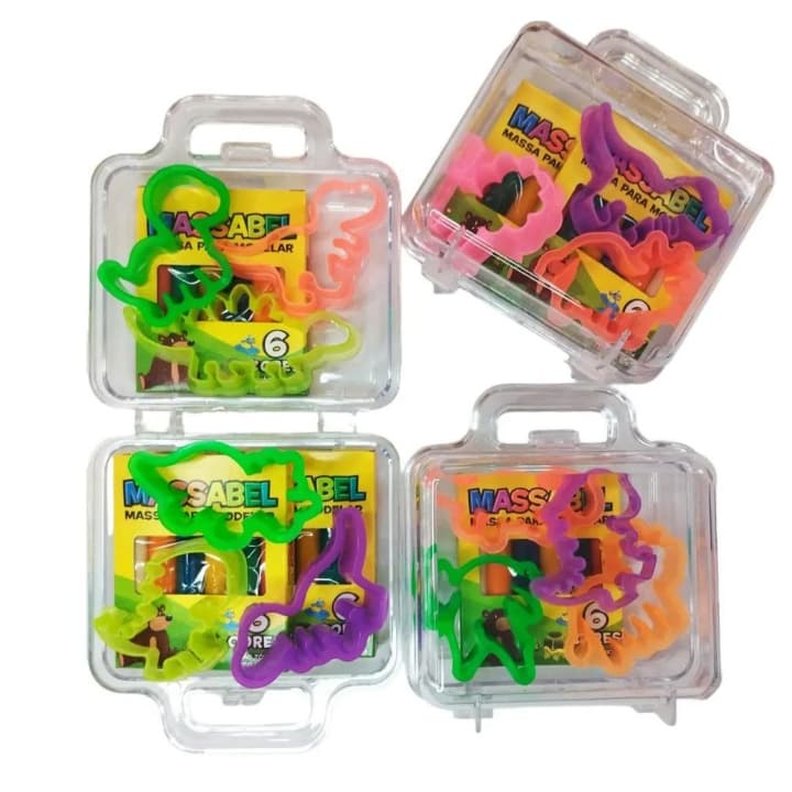 Maleta Acrilíca Lembrancinha Infantil + Massinha + Bolha Sabão + Cortador Festa Infantil