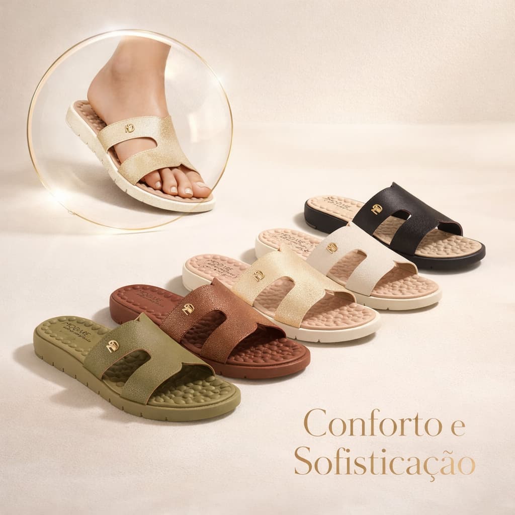 Sandália Feminina Slide Casual Modare Ultraconforto Palmilha Reflex Sense Ortopédica Original