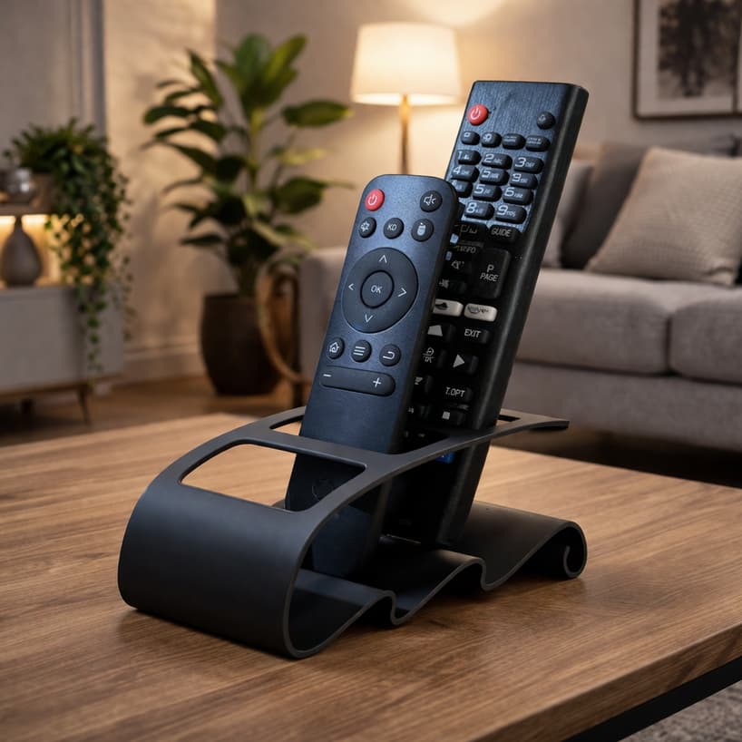 Suporte Organizador para Controles Remotos Ondulado Duplo | Mesa e Sala | Design Moderno Decorativo Impressão 3D Premium