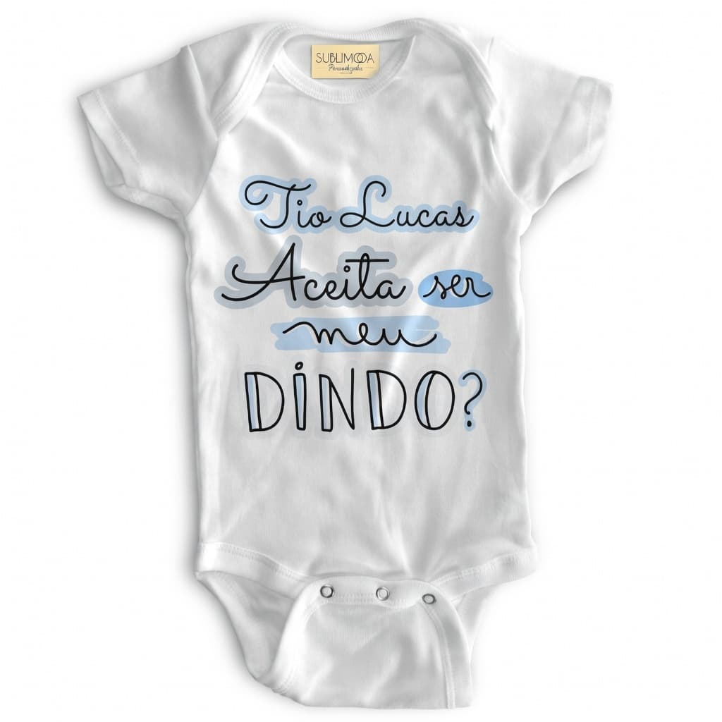Body Bebê Personalizado "Tio, Aceita Ser Meu Dindo?" – Poliéster e Elastano! 👶💙