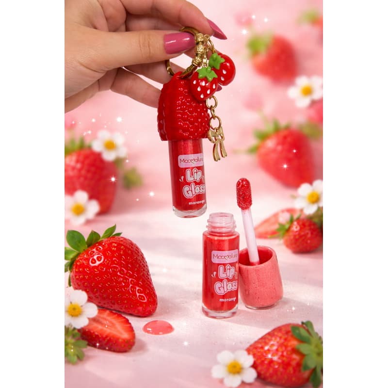 Gloss Labial de Morango com Chaveiro | Lip Gloss Hidratante Labial