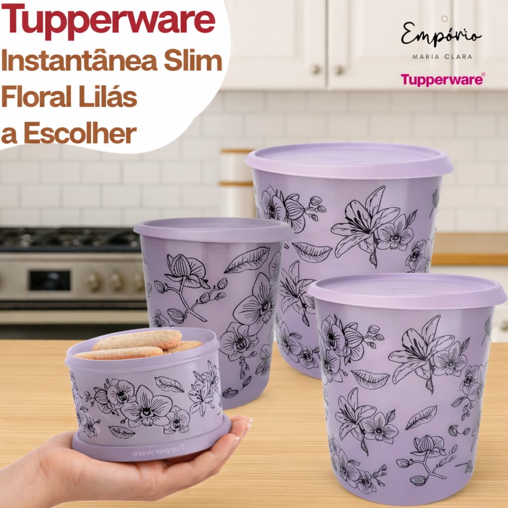 Tupperware Instantâneas Slim Floral Lilás Tamanho a Escolher