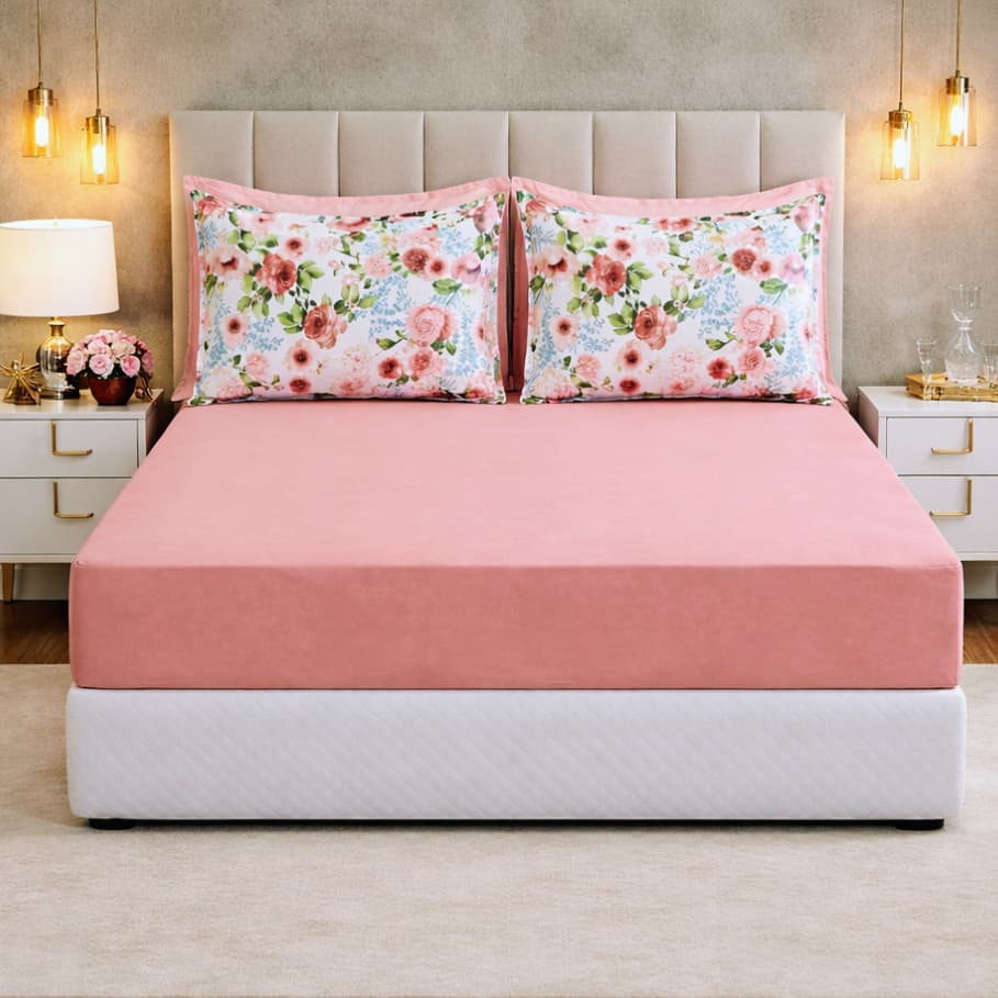 Kit Lençol Casal Queen c/ Elástico + Fronha Envelope  Jogo de Cama Estampado Garden 3 Pçs