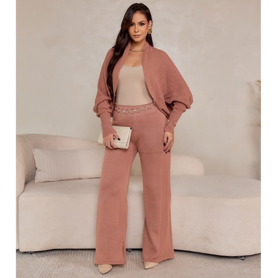 Conjunto Moda Tricot Premium Inverno Elegante Casual Luxo Tendência