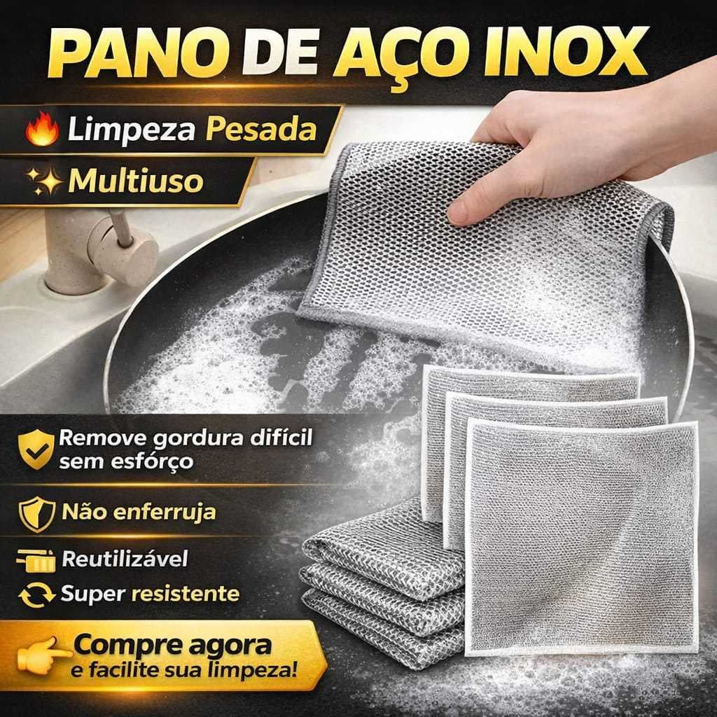 Pano de Aço Limpeza Malha Reutilizável Cozinha Limpa Louça Fogão Tira Crosta Brilho LIMPEZA PESADA