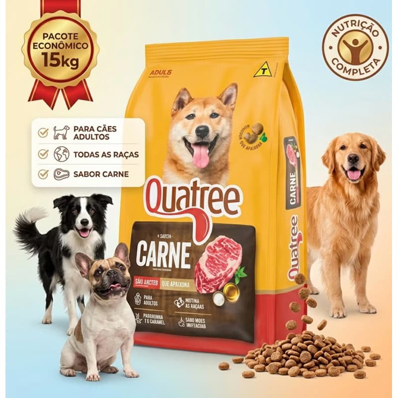 Quatree carne adulto 15kg ração premium