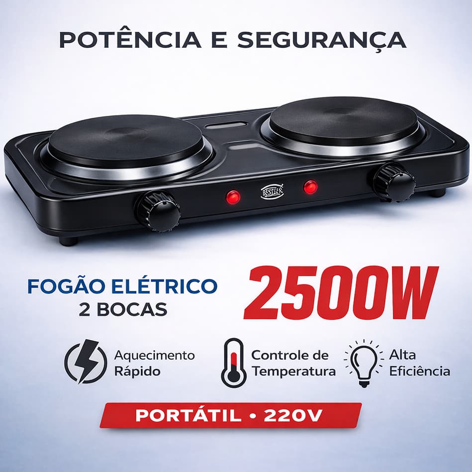 Fogão Elétrico 1 & 2 Bocas 1200w 2500W Cooktop Portátil NZA 220V 5 Temperaturas Aquecimento Rápido Compacto