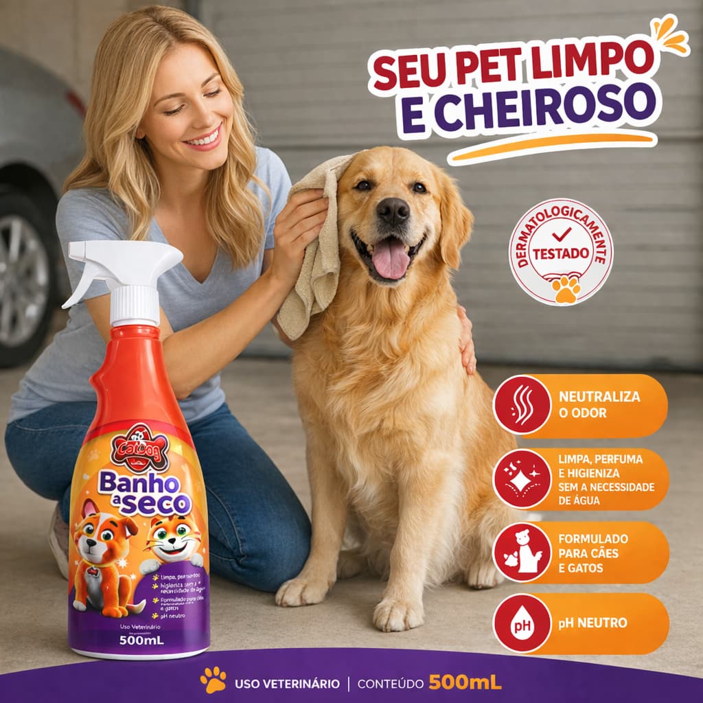 Banho a Seco Cat Dog - Limpeza eficaz sem água para manter o pelo do seu pet sempre limpo e macio