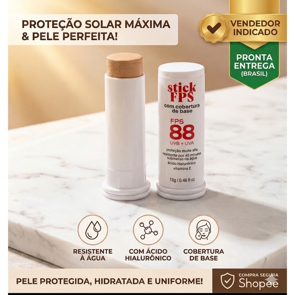 Protetor Solar Stick com Cor Luv Beauty FPS 88 Resistente à Água Ácido Hialurônico VEGANO Original
