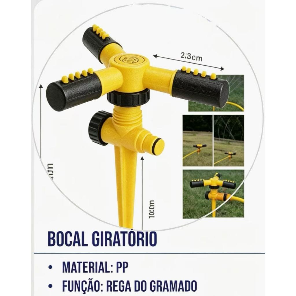 Bocal Giratório 360° para Rega de Gramado, Irrigação Automática para Jardim, Ajustável e Durável
