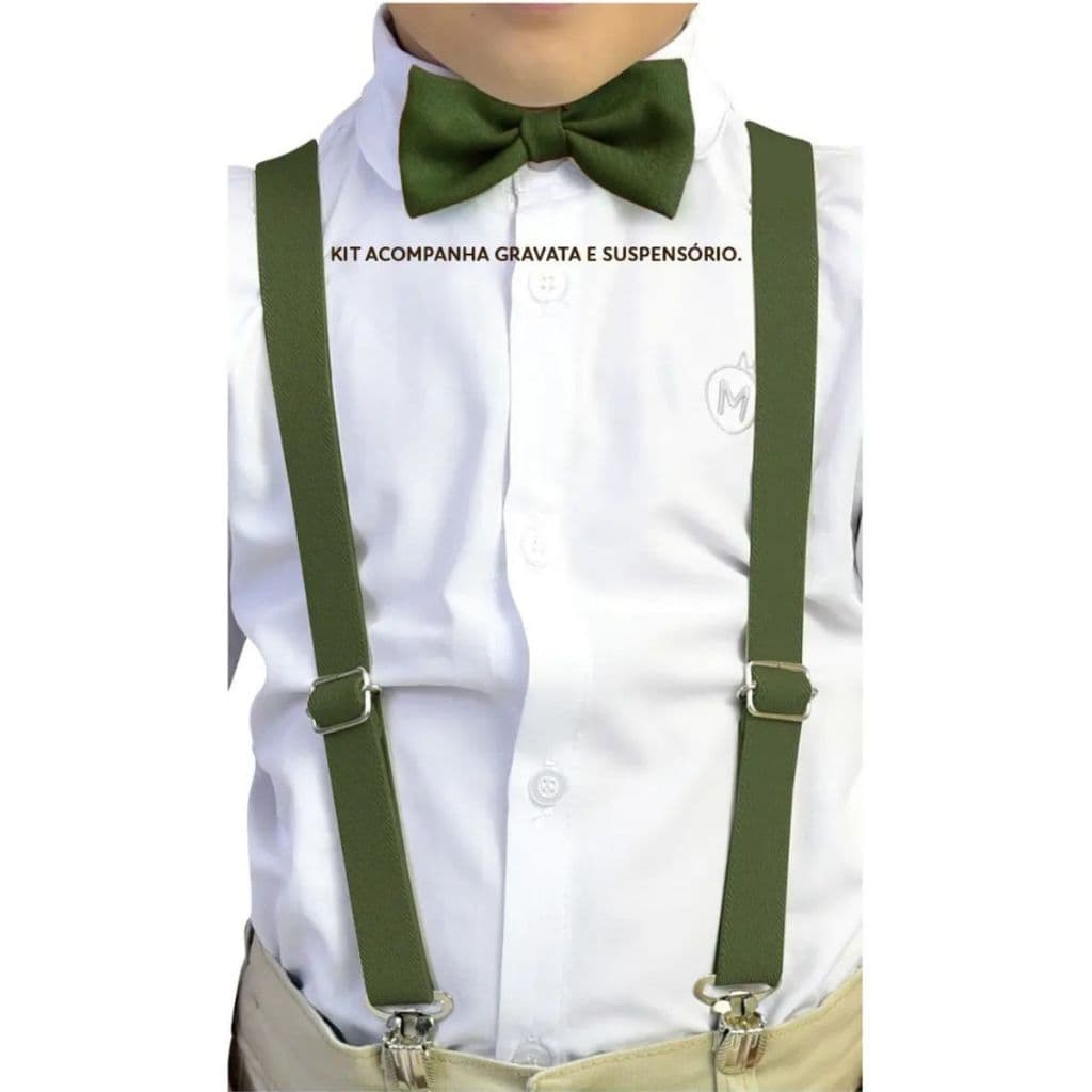 Kit Suspensório + Gravata borboleta infantil Verde Oliva Liso