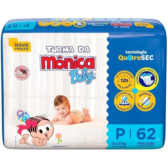 Fralda Turma da Mônica Baby Mega P 62 Unidades