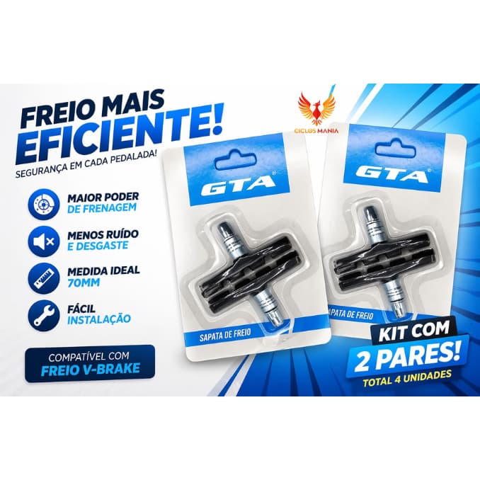 Kit de 2 Par Sapata de Freio V-BRAKE 70MM Orbital Pastilha GTA