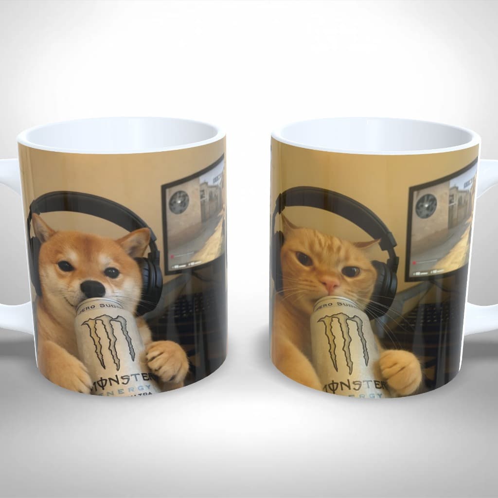 Caneca Personalizada Meme Gatinho Doguinho Monster - Presente Único e Criativo