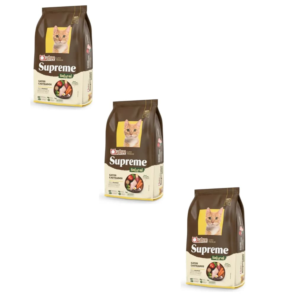 KIT COM 3 Ração gatos castrados Ração Quatree Supreme Gatos Castrados Frango e Batata Doce 1,01kg