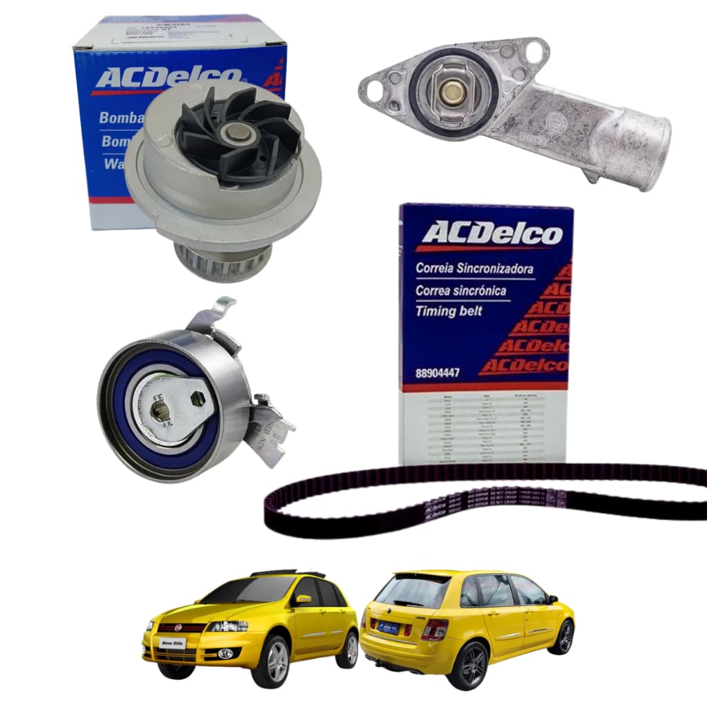 Kit Correia Dentada Neoprene Bomba d'água  Tensor e Válvula Termostática  Fiat ACDELCO Stilo 1.8 8v 2003 a 2010
