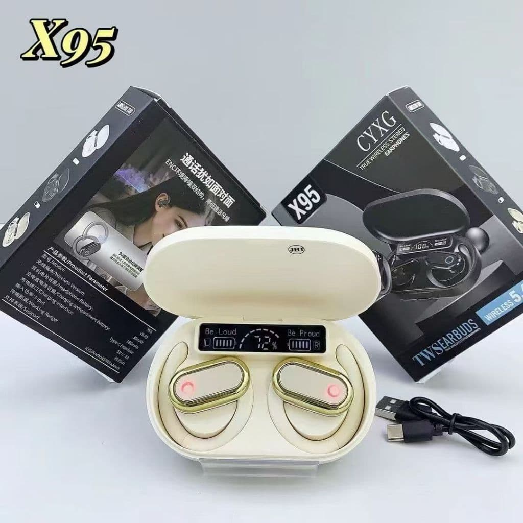 2026 X95 Fone de ouvido sem fio Bluetooth com gancho para orelha e redução de ruído esportivo