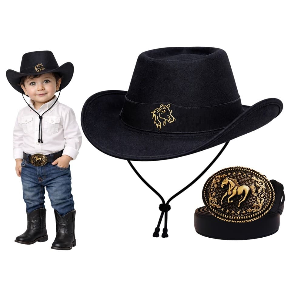 CHAPÉU COUNTRY NFANTIL BEBÊ + CINTO FIVELA COWBOY KIT BORDADO