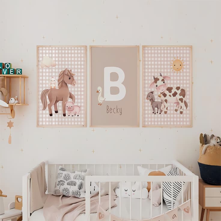 Quadros Decorativos Infantil Fazendinha Animais Menina Personalizado Decoração Luxo Contry