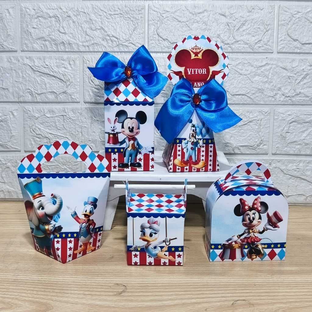 10Kit Personalizados caixinhas MICKEY CIRCO AZUL  Lembrancinhas aniversário-Festa PEGUE E MONTE9,90