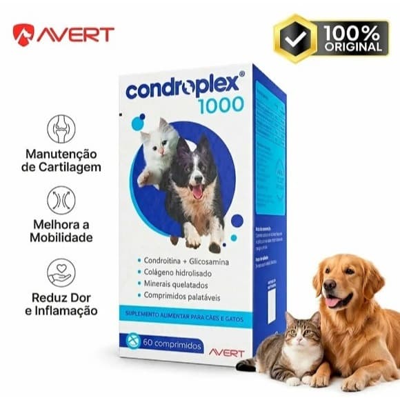 Condroplex 1000 Avert Suplemento Cães e Gatos 60 Comprimidos