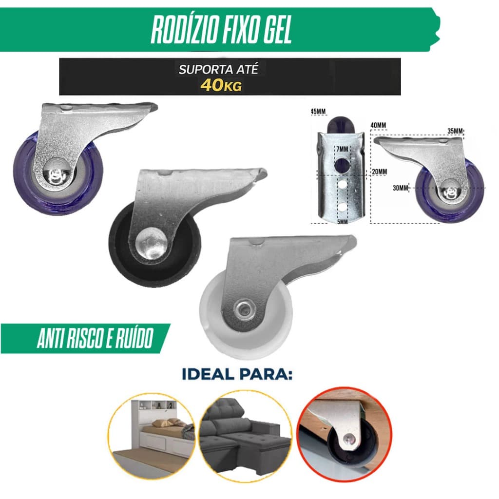 Kit 4/6/8/10 Rodinha Gel sem Trava Rodízio 30mm Para Móveis Estante Armário Sofá Bicama Cama Box