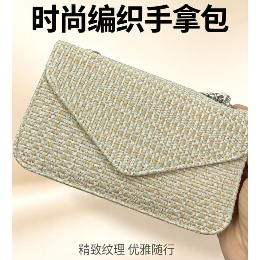 Bolsa carteira feminina de palha, estilo envelope, pequena e elegante