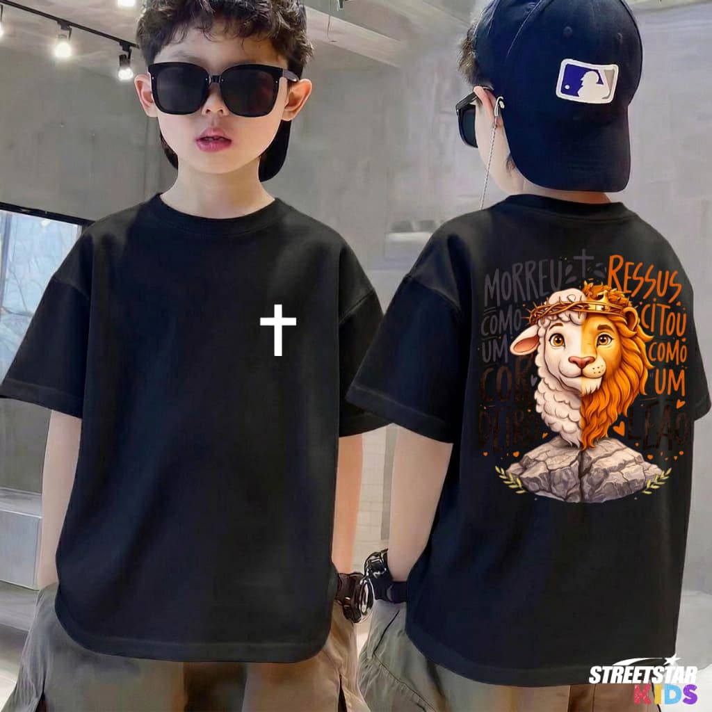 Camiseta Infantil Juvenil Menino Menina Jesus, gospel, Coredeiro, Leão Manga Curta Conforto Dia a Dia 100% Algodão