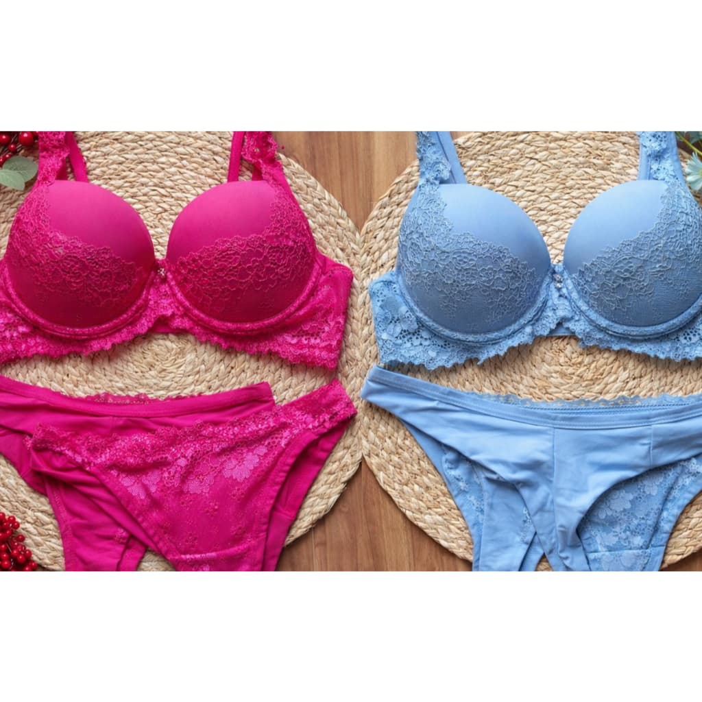Kit 02 Conjunto Íntimo Delicado em Renda – Super Confortável Acompanha 1 Calcinha 1 Sutiã Cada Kit