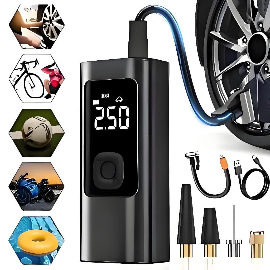 Bomba de Ar Elétrica 12V Compressor Portátil para Pneus de Carro, Moto, Bicicleta e Acessórios -M6