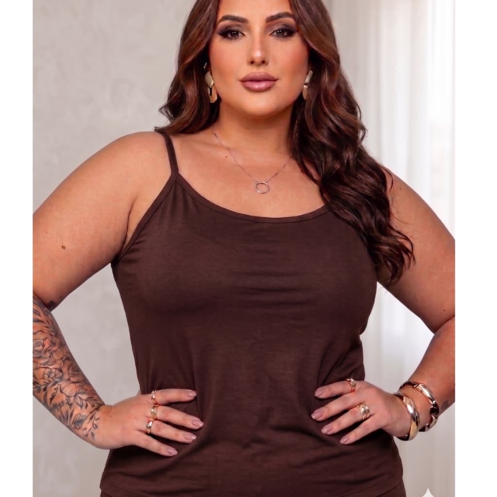 Blusa Feminina Plus Size Alça Fina Tecido leve Basica Camiseta Regata Fresquinha