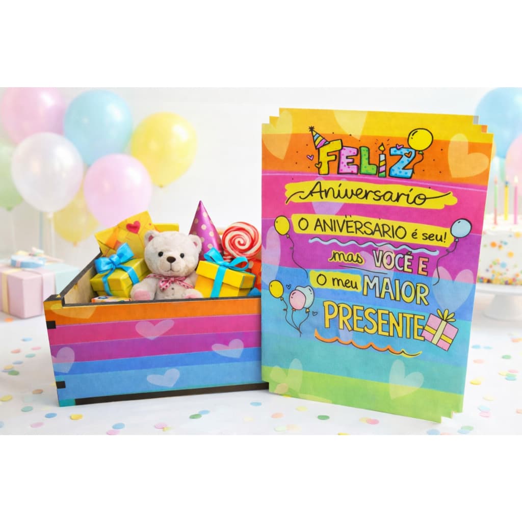 Caixa Organizadora Presente Decoração Feliz Aniversário 23x17x9 Cm Mdf