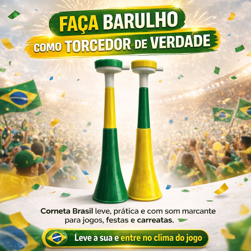 Corneta Brasil  Copa do mundo Torcedor  Verde Amarela  Plástico Resistente Som Alto Festa Futebol
