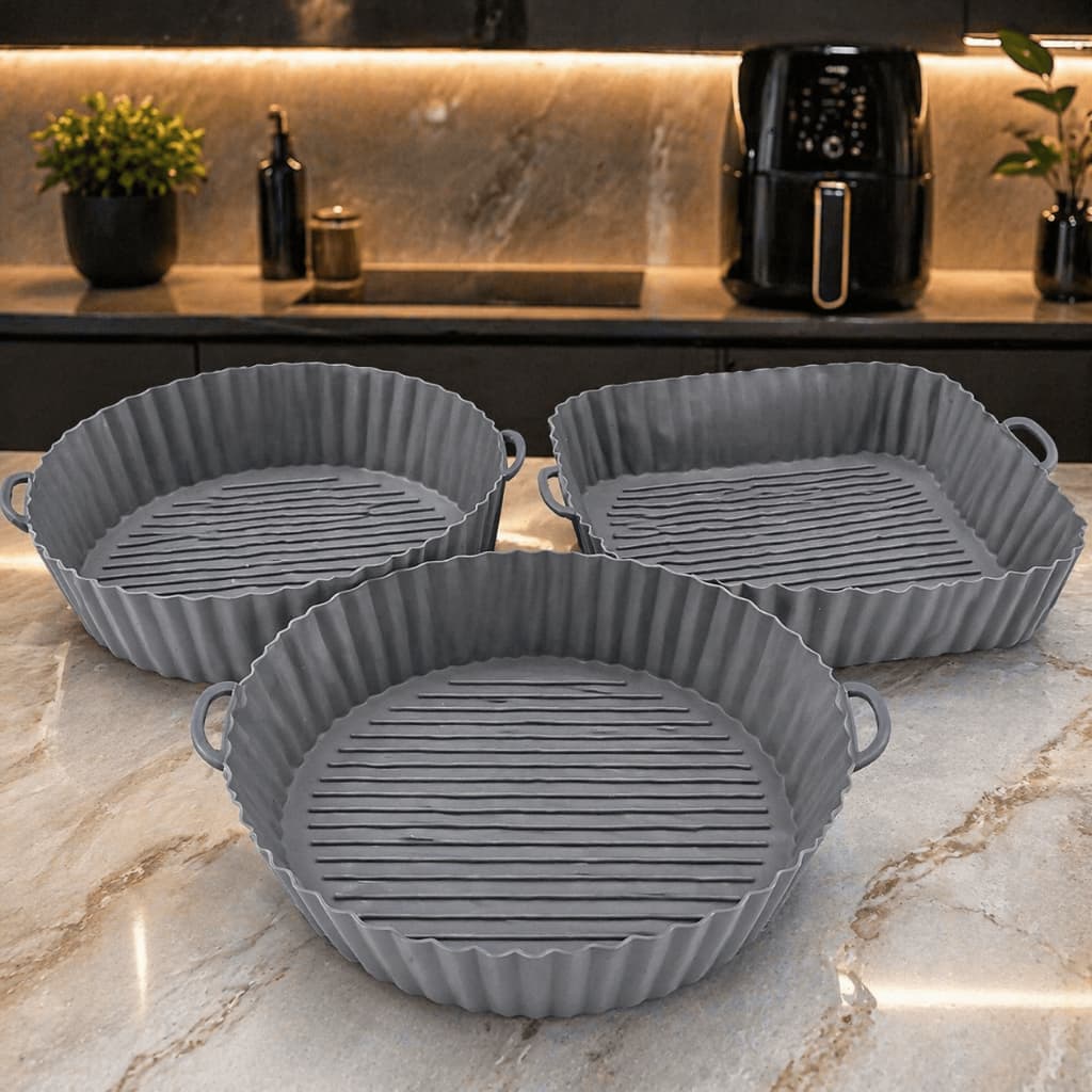 Kit 3 Formas Air Fryer Silicone Flexível Antiaderente Fácil de Limpar