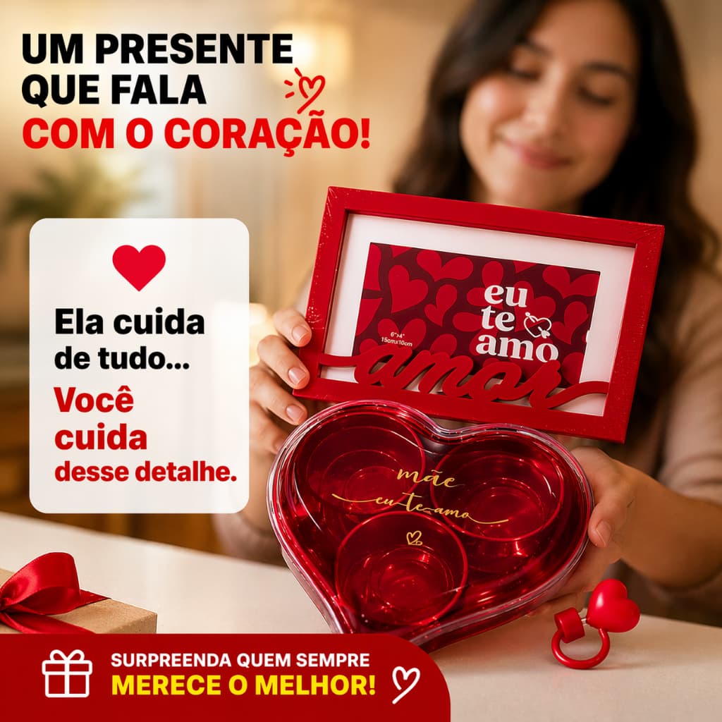 Kit Presente Dia Das Mães Criativo Completo Caixa Acrílico Coração Mãe Eu Te Amo