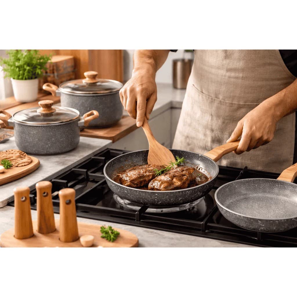 Kit 4 Panelas Ceramica e 3 Utensílios Cozinha Completo Antiaderente Duravel Facil Limpeza