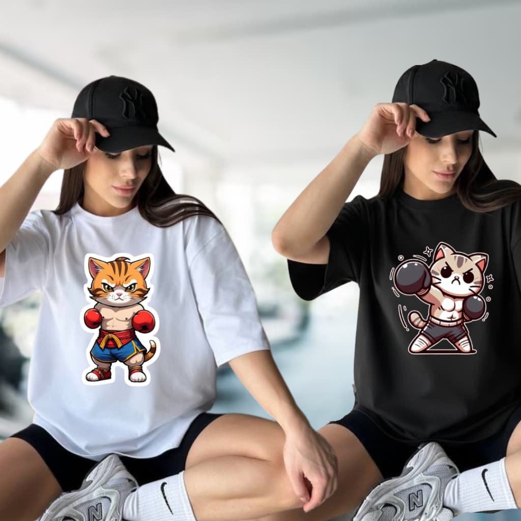 kit 2 CAMISETA GATINHO MUAY THAY FEMININA PRETA ALGODAO blusa feminina blusinha feminina combina com calça jeans e short