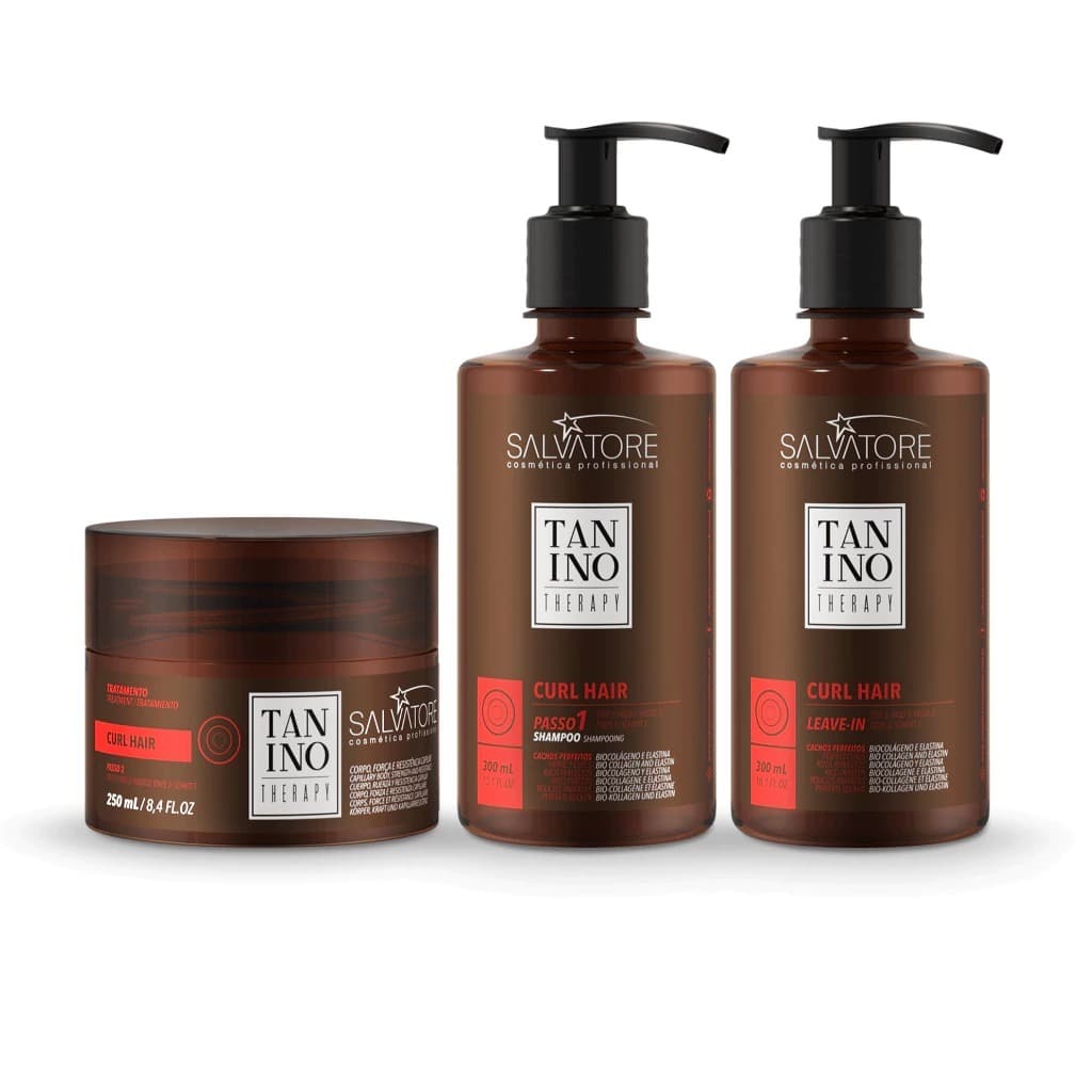 Kit Shampoo Máscara Leave-in Cabelos Cacheados Hidrata e Modela Curl Hair Salvatore Tanino Therapy