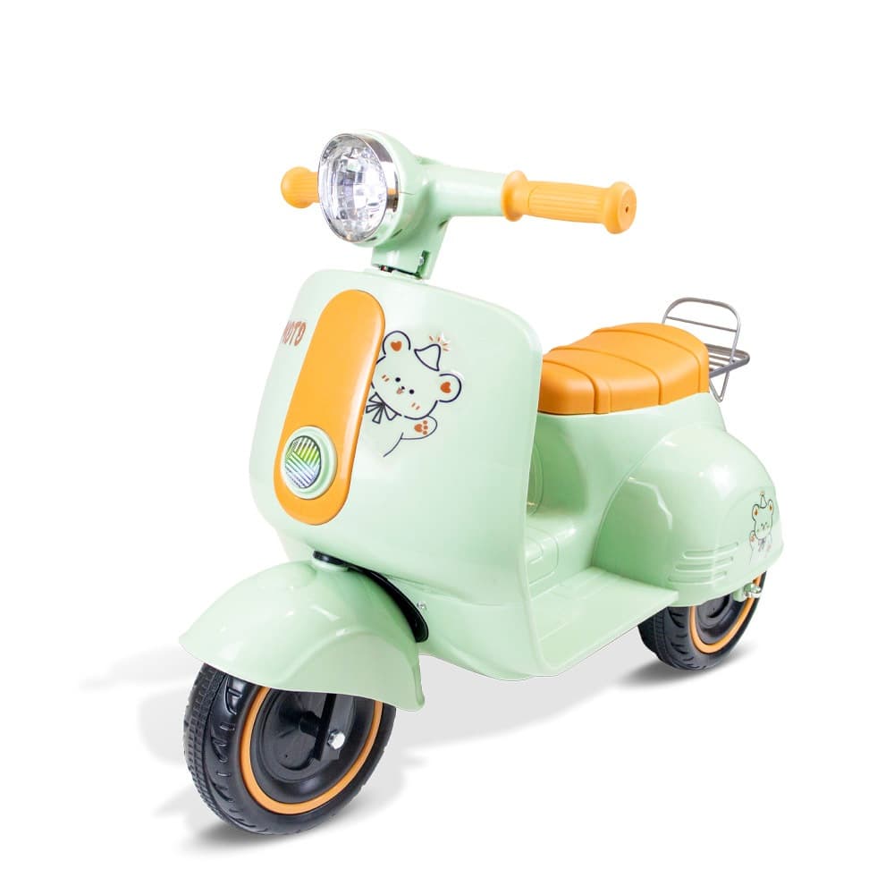Triciclo Elétrico Infantil Avespa 6V Pimpi Verde Motoneta com Som de Motor Músicas e Luz