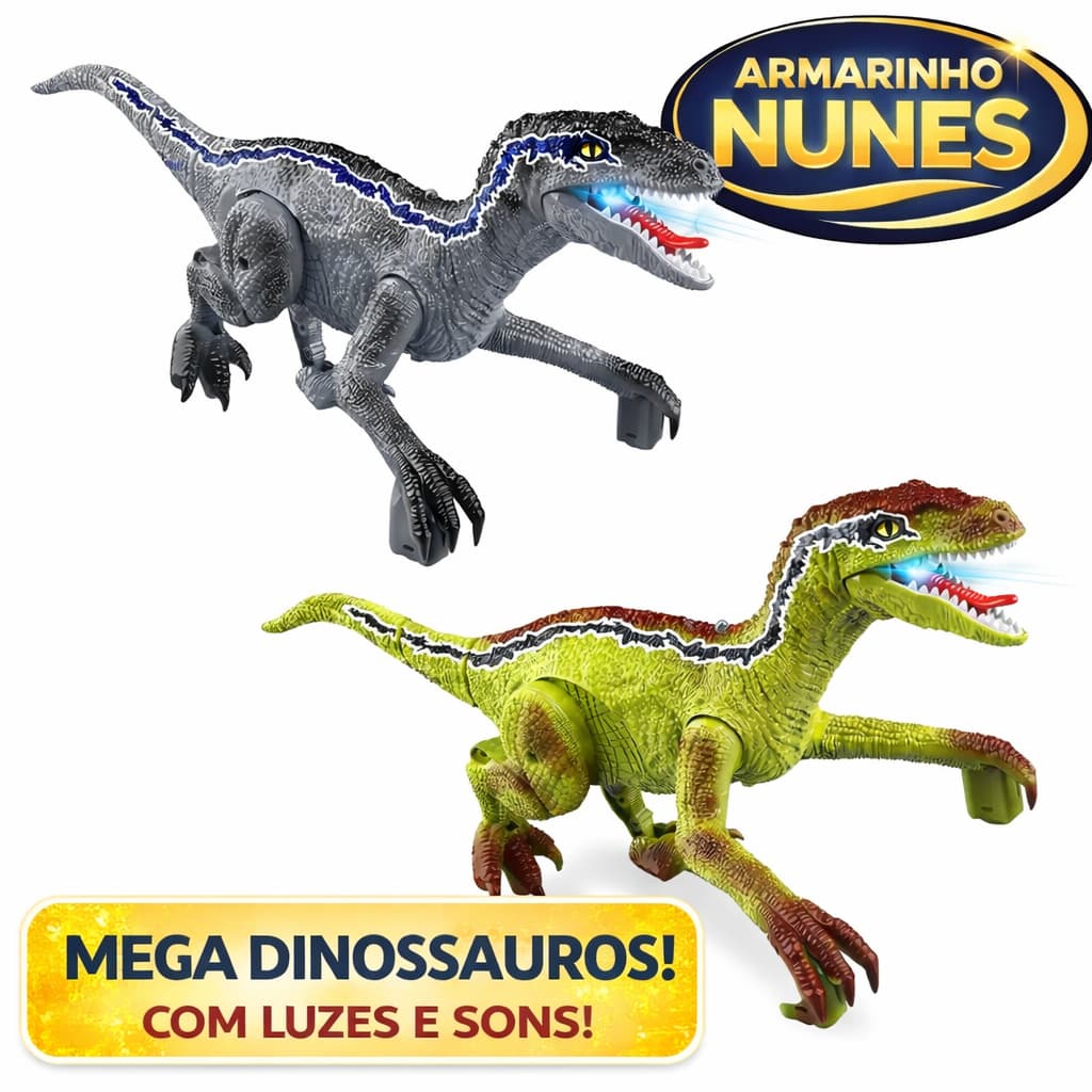 Dinossauro Velociraptor Com Controle Remoto 35cm Com Som E Led Movimentos Realistas Recarregável Brinquedo Infantil