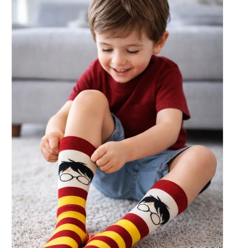 Meia Harry Potter Masculina Feminina Infantil Listra Amarela e Vermelha Unissex  Confortável Algodão Premium
