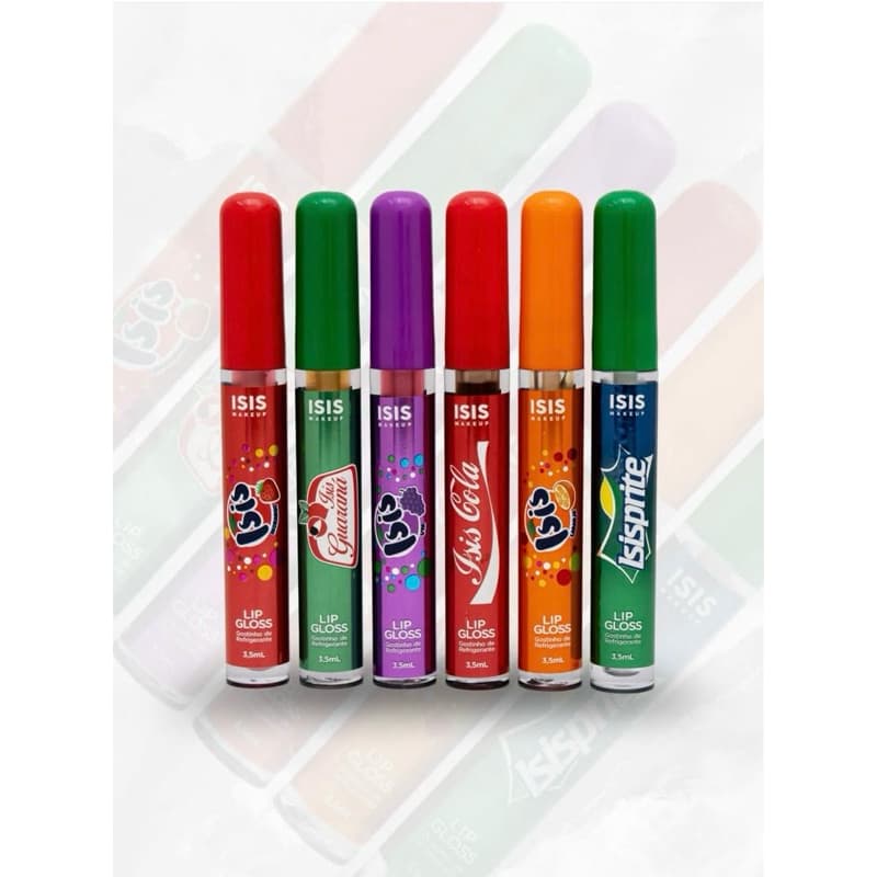 kit 6 Lip Gloss Sabor Refrigerante Brilho Labial Isis Makeup Hidratação Longa Duração Cheiro e Sabor