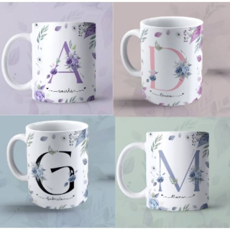Caneca Personalizada com Nome + Inicial Floral | Presente Criativo Delicado para Mãe, Amiga, Namorada | 325ml