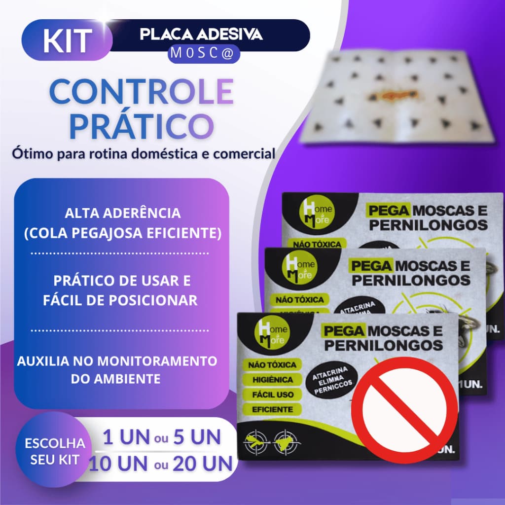 Kit 1/5/10/20 Cola Mosca e Pernilongos Insetos Voadores Adesiva Econômico