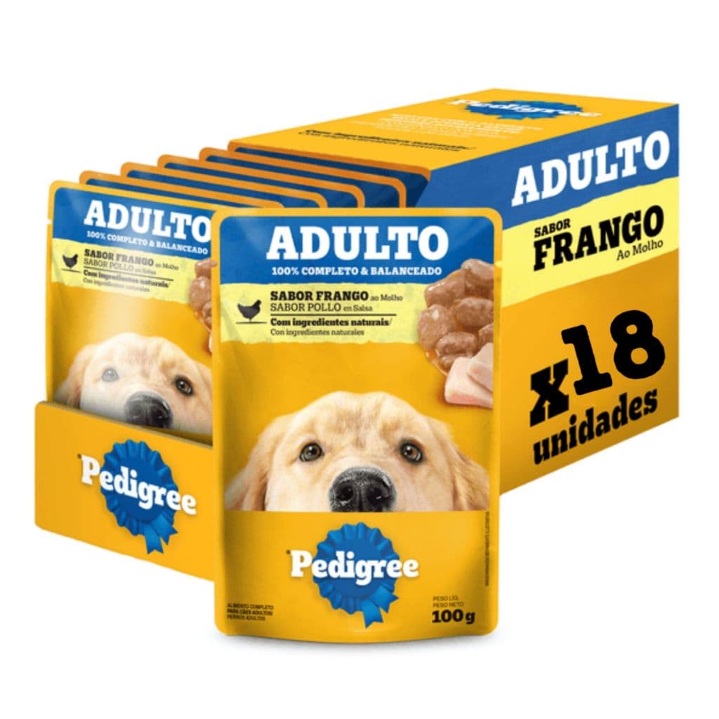 Kit com 18Un Ração Úmida Pedigree Sachê Frango Cães Adultos 100g