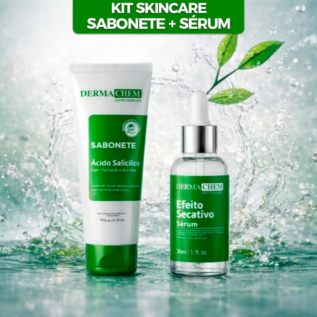 Kit Skincare Sérum Facial Efeito Secativo Sabonete Dermachem Ácido Salicílico Antioleosidade