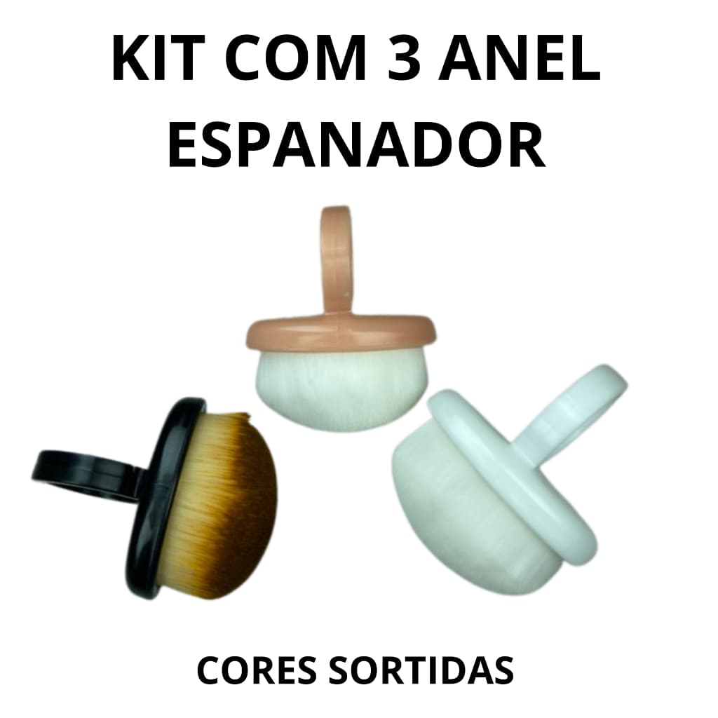 KIT COM 3 ANEL ESPANADOR  CORES CERDAS MACIAS SORTIDAS PARA UNHA DE GEL
